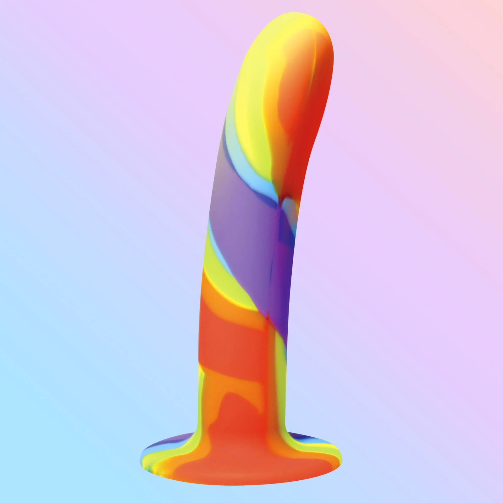 Flexible Rainbow Silicone Dildo Harness Compatible Suction Cup Base Sex Toy