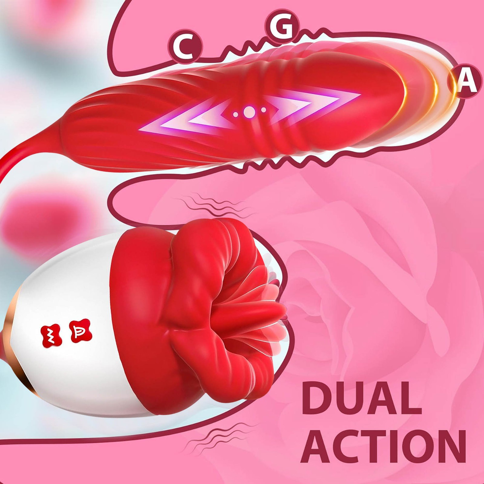 3in1 Licking-Tongue-Vibrator-G-Spot-Clit-Massager Thrusting Dildo Orgasm Sex Toy