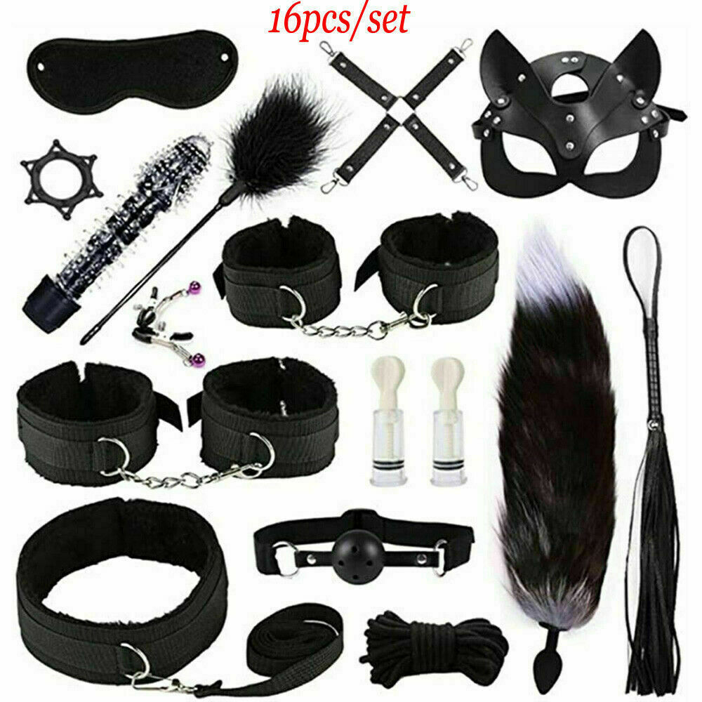 Sex Toy Bondage Handcuffs Clit G-Spot Vibrator BDSM kit Restraints Erotic Fetish