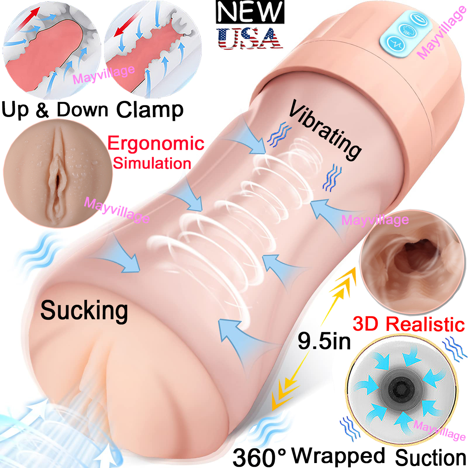 Male Masturbaters Automatic Handsfree Sucking Cup Telescopic Stroker Men Sex Toy