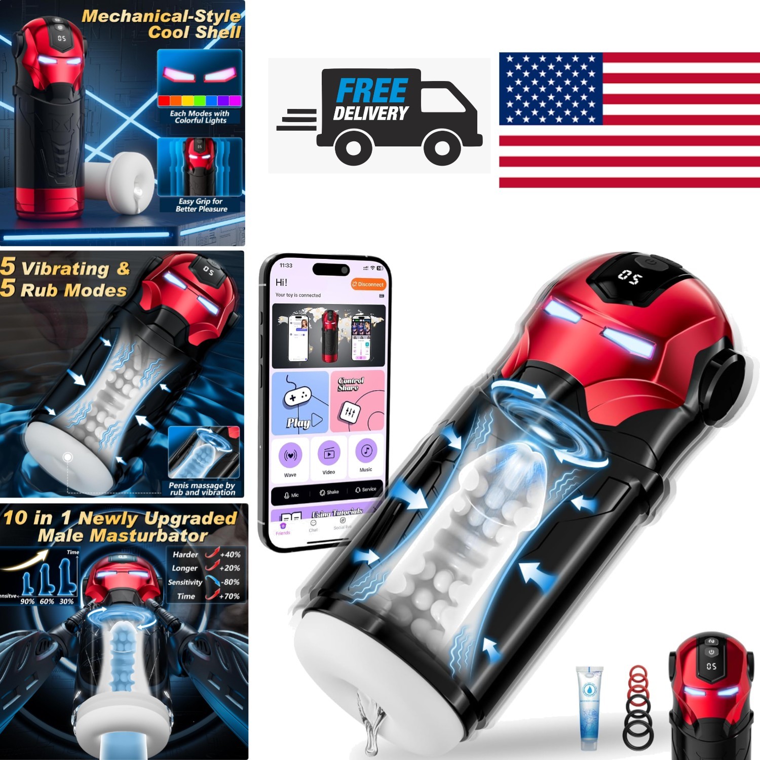 High Elasticity Silicone Male Stroker with APP Control and Soundproof Design
