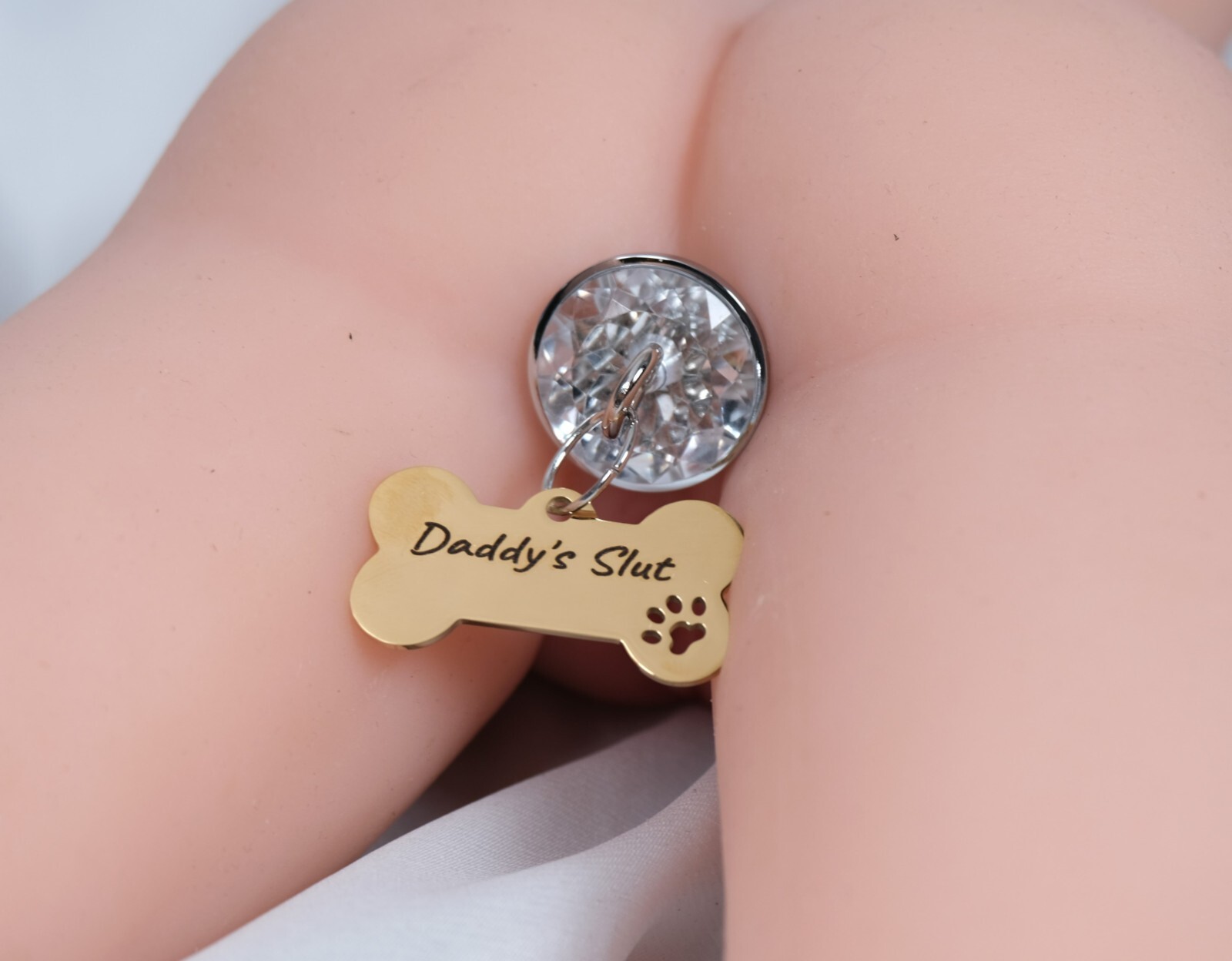 3 Size Round Jewel Butt Plug With Stainless Steel Heart Shape Gold Bone Tag USA