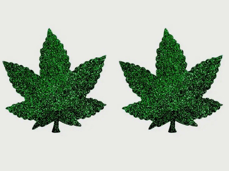 SEXY Green Glitter Leaf Nipple Pasties Marijuana Breast Cover NEW Kinky 1 Pair