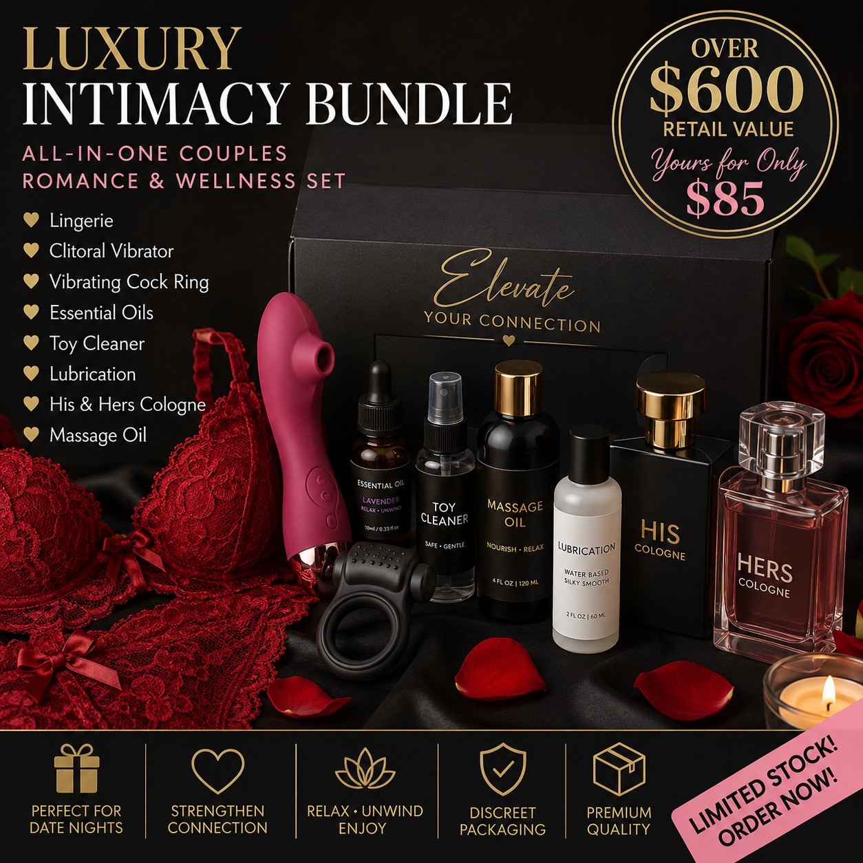 Date Night Couples Bundle $600+ Value | Lingerie, Fragrance, Massage Oil & More