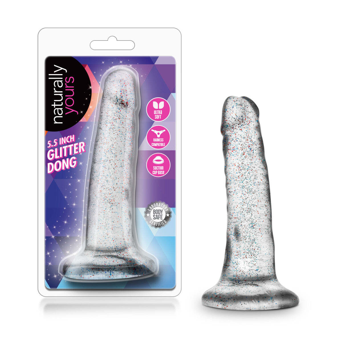 Blush Naturally Yours 5.5” Glitter Pliable Dildo Suction Cup Harness Compatible