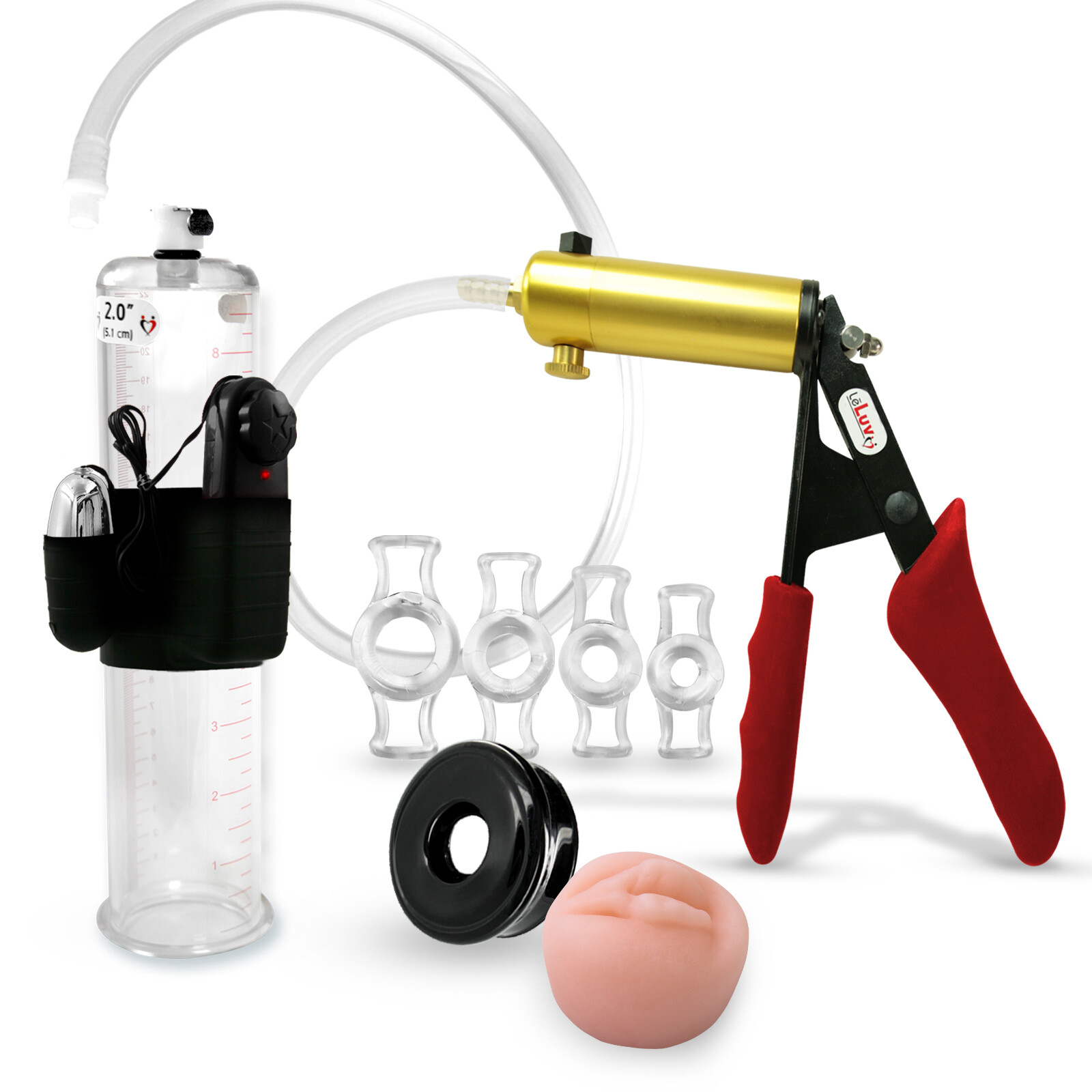 LeLuv Vibrating Penis Pump ULTIMA Ergonomic Silicone Grip + Donut, Seal & Rings
