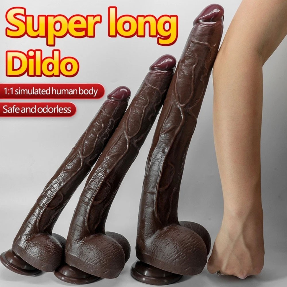Long Liquid Silicone Realistic Dildo Skin Feeling Huge Big Penis Suction Sex Toy