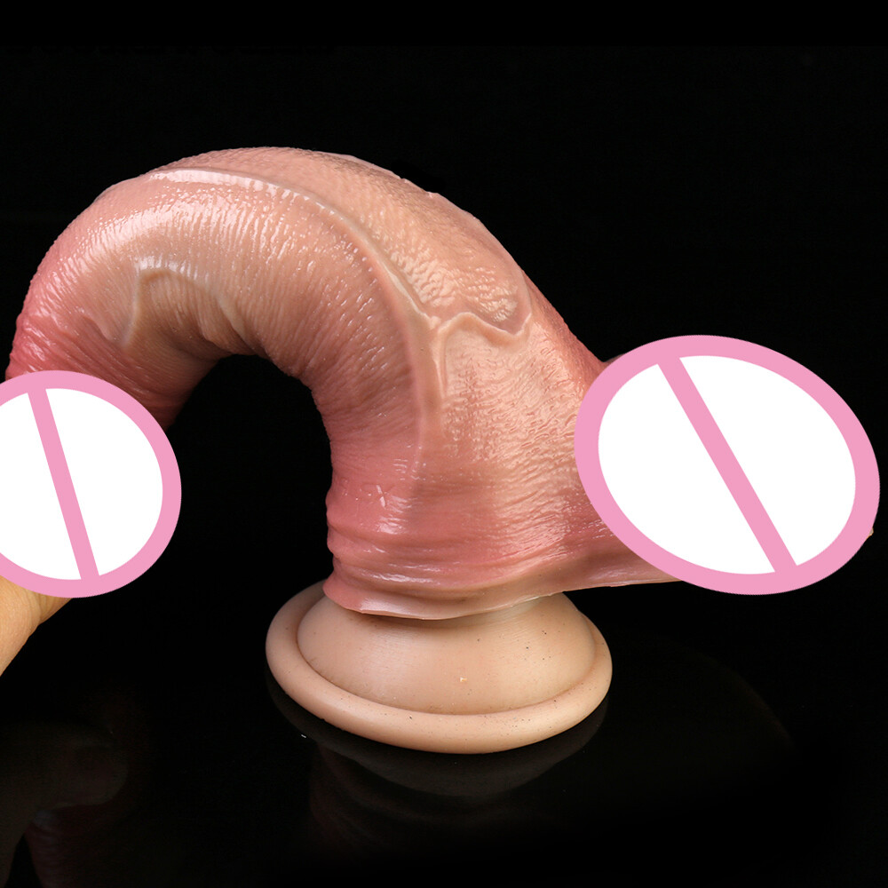 Double Layer Silicone Dildo with Hands-Free Suction Cup Realistic Dual Anal Plug