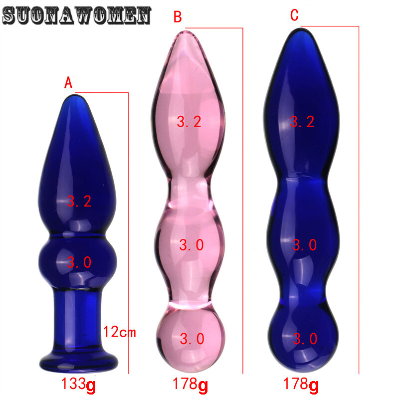 Pink Blue Glass Anal Plug Penis Nightlife Anus Dildo with Adult Gay Sex Toys
