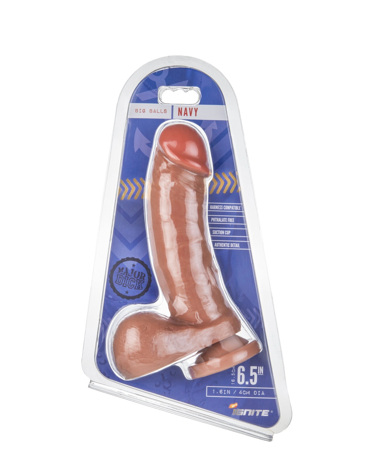 Major Dick Navy Caramel Realistic Big Balls Dildo with Suction Cup Based, New