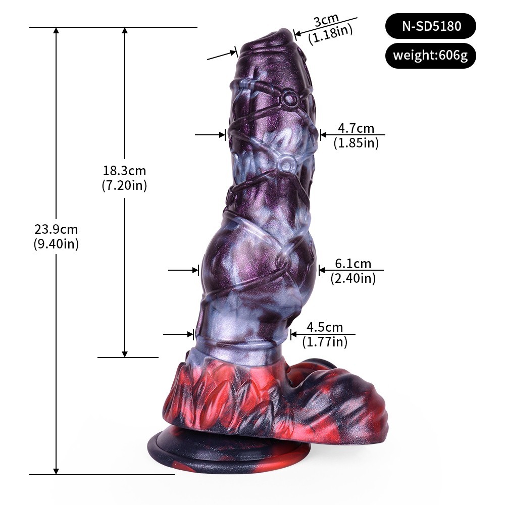 9inch Long Liquid Silicone Fantasy Dildo Skin Feeling Big Knot Penis Suction Cup
