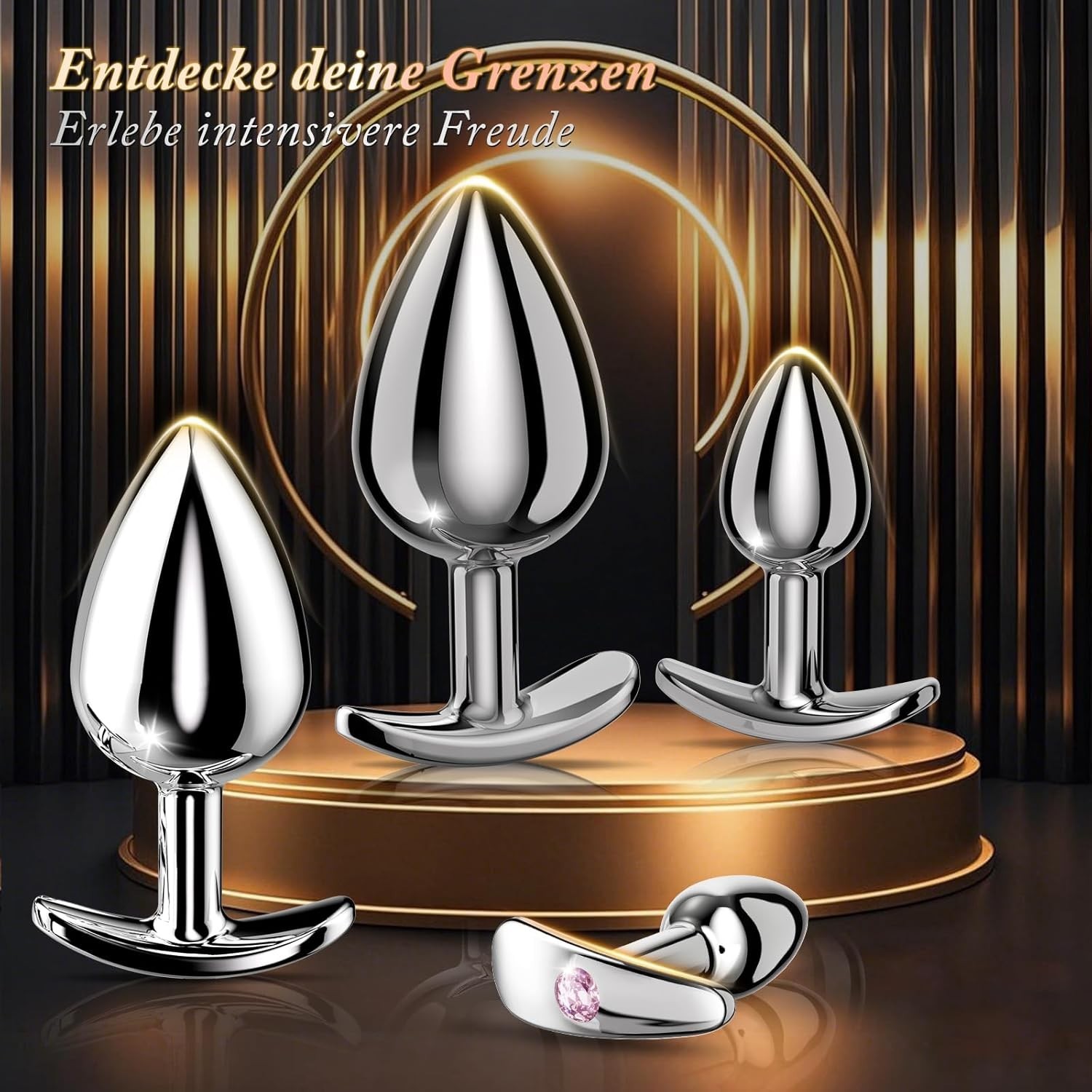 4PCS Beginner Anal Plug Set Crystal Base Stainless Steel Adult Unisex Blue