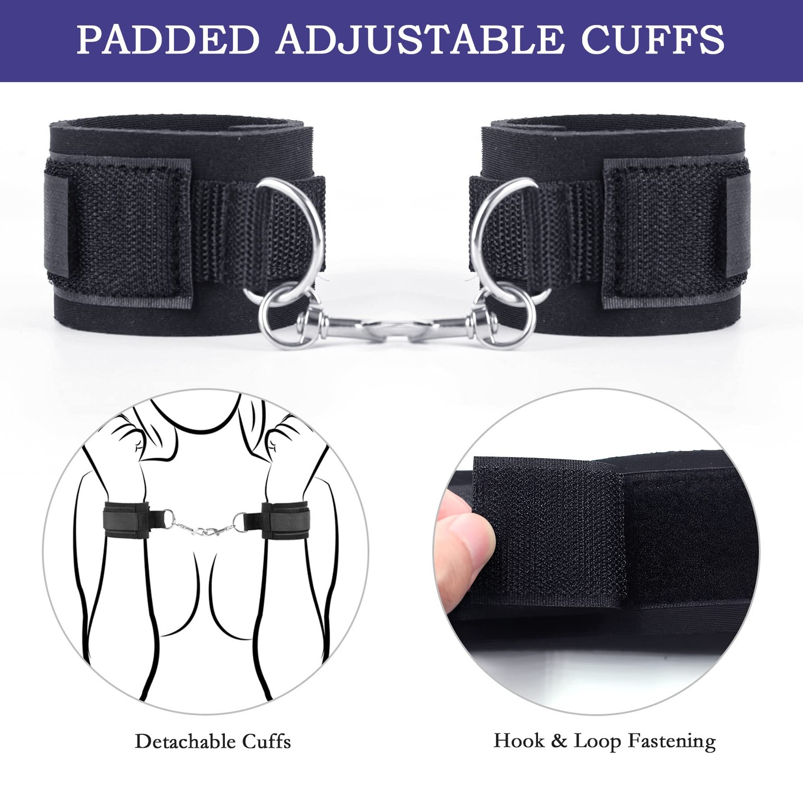BDSM Bondage Wrist-to-Thigh Sex Toys Restraints, Large, Restraints Black