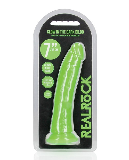Shots RealRock 7″ Slim Dildo Glow in the Dark – Neon Green