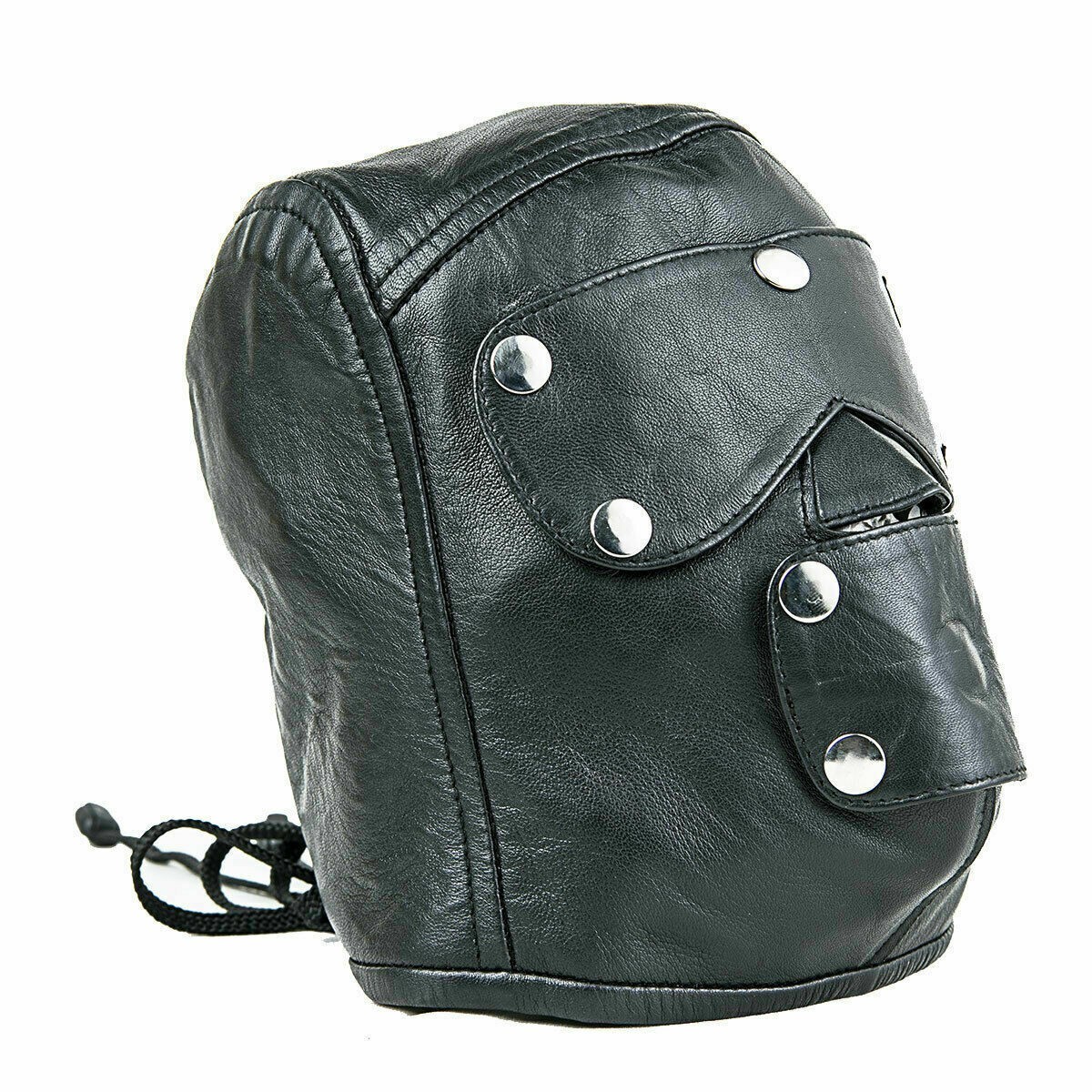 Unisex Genuine Leather Mask Bondage Black Hood Detachable Gag And Eye Piece