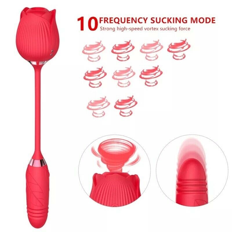 Oral Sucking Rose Vibrator Clit G-spot Telescopic Dildo Bullet Sex Toy for Women