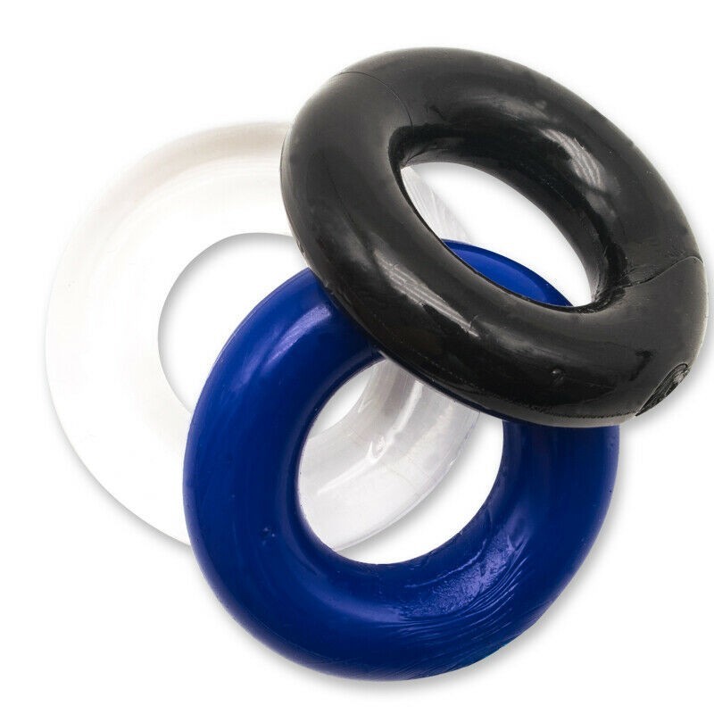 Clear Blue and Black Triple Cock Ring Set