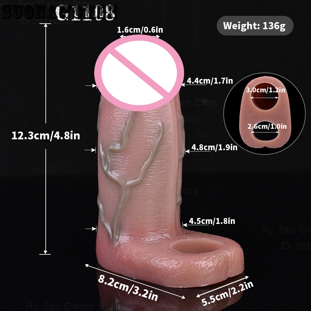 Realistic Penis Enlargement Simulation Reusable Condom Peni Sleeves Hollow Dildo