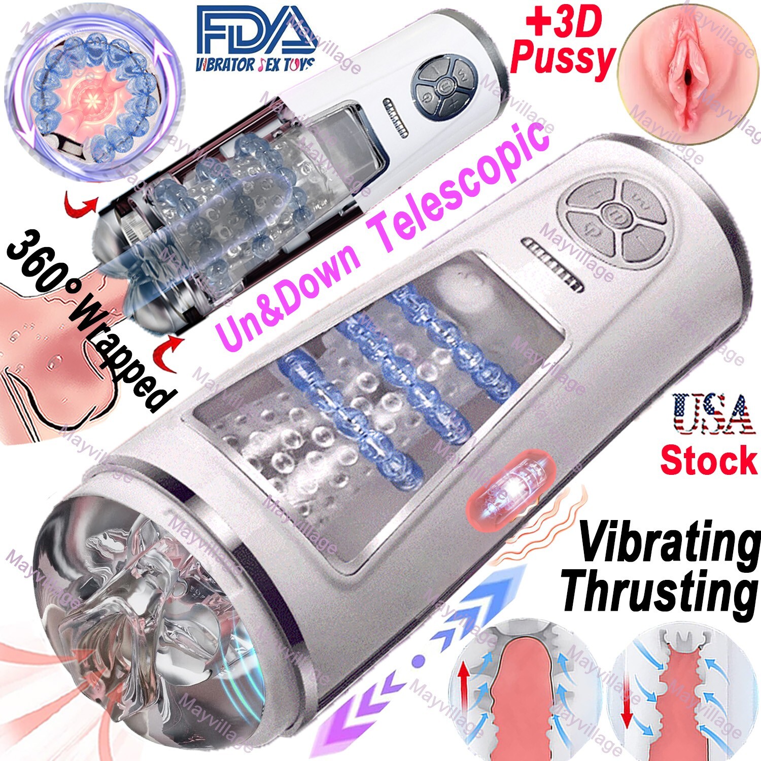 Male Masturbaters Automatic Handfree Thrusting Vibrating Cup Stroker Men Sex Toy