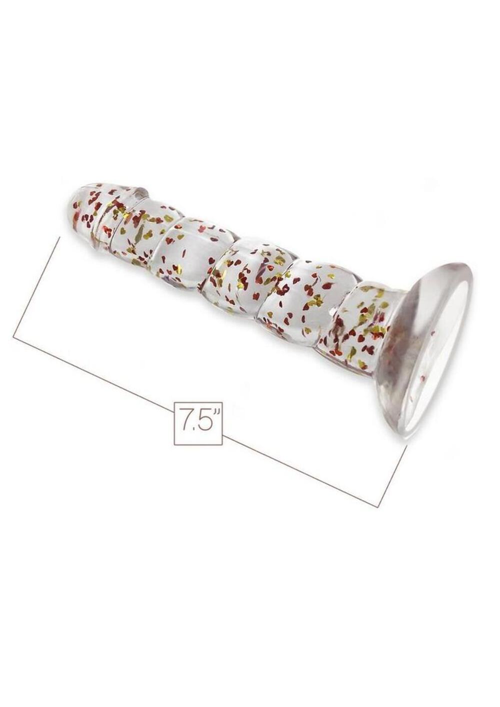 Glittergasm Swirl Clear Dildo with Suction Cup – Orange/Red/Golden Glitter