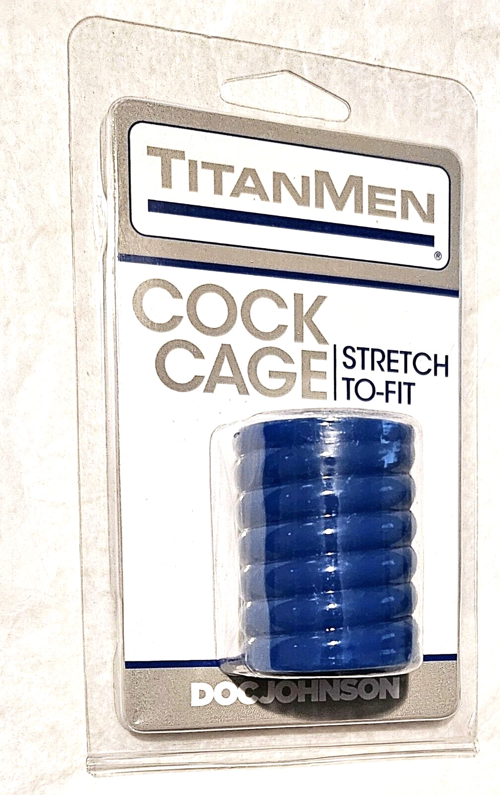 Doc Johnson TitanMen Cock Cage Blue – Stretch-To-Fit Penis Enhancer Ring
