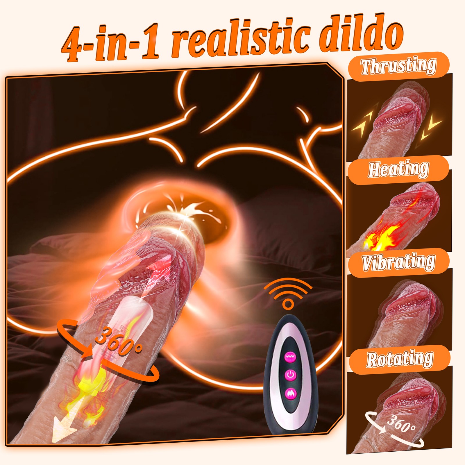 4 in1 Vibrating Dildo Heated Clit G-spot Thrusting Stimulator Anal Women Sex Toy