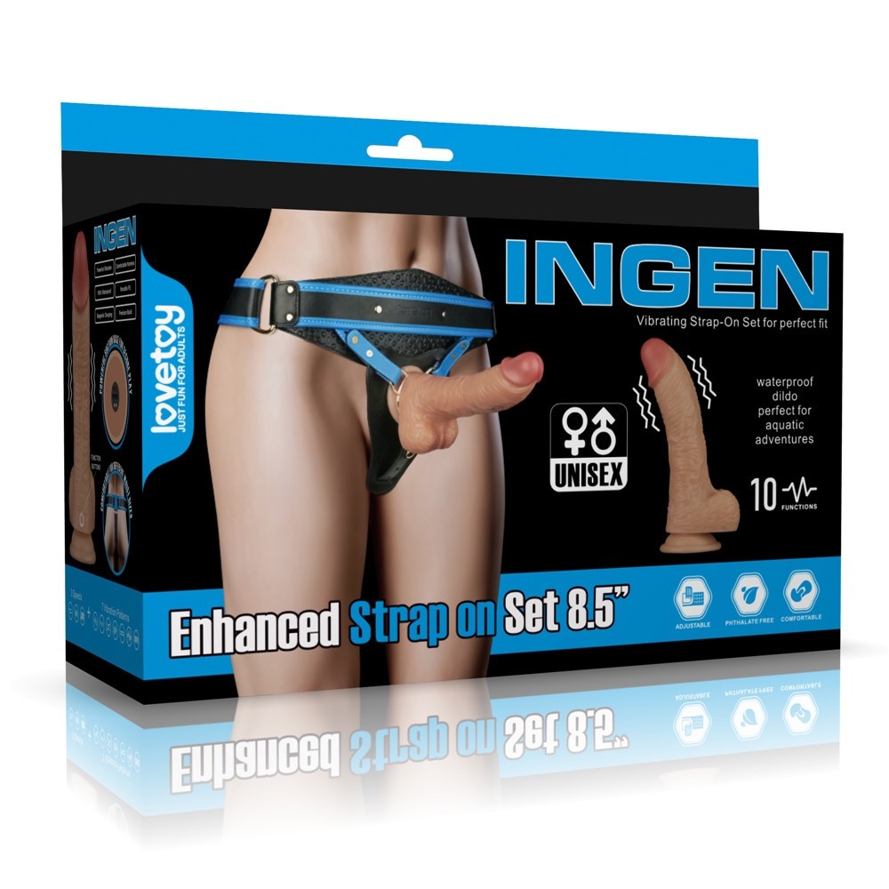 8.5 inch Vibrating Strap On Set with Dildo & PU Leather Harness for Women