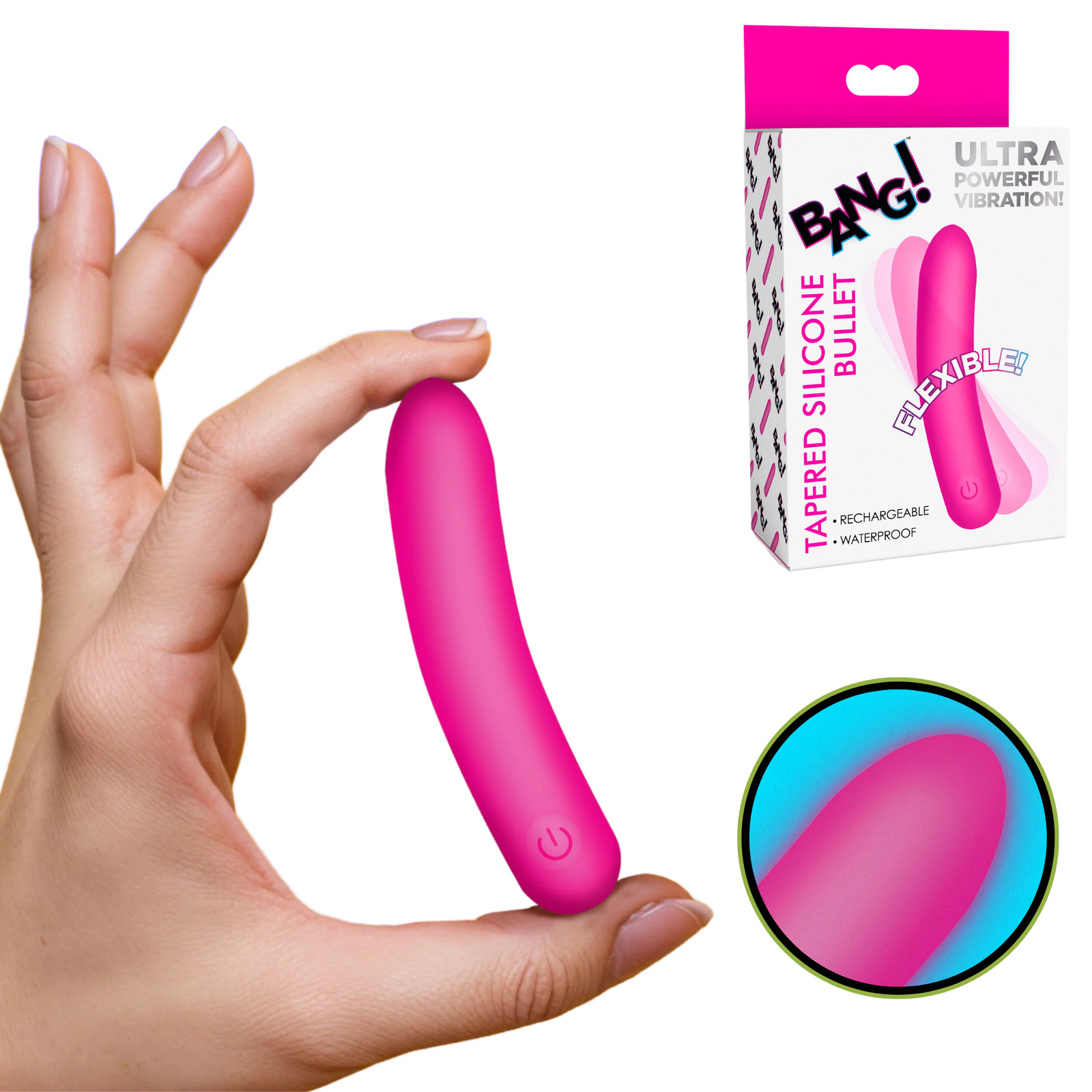 Tapered Flexible Rechargeable Silicone Bullet Vibrator Vibrating Curved Teaser