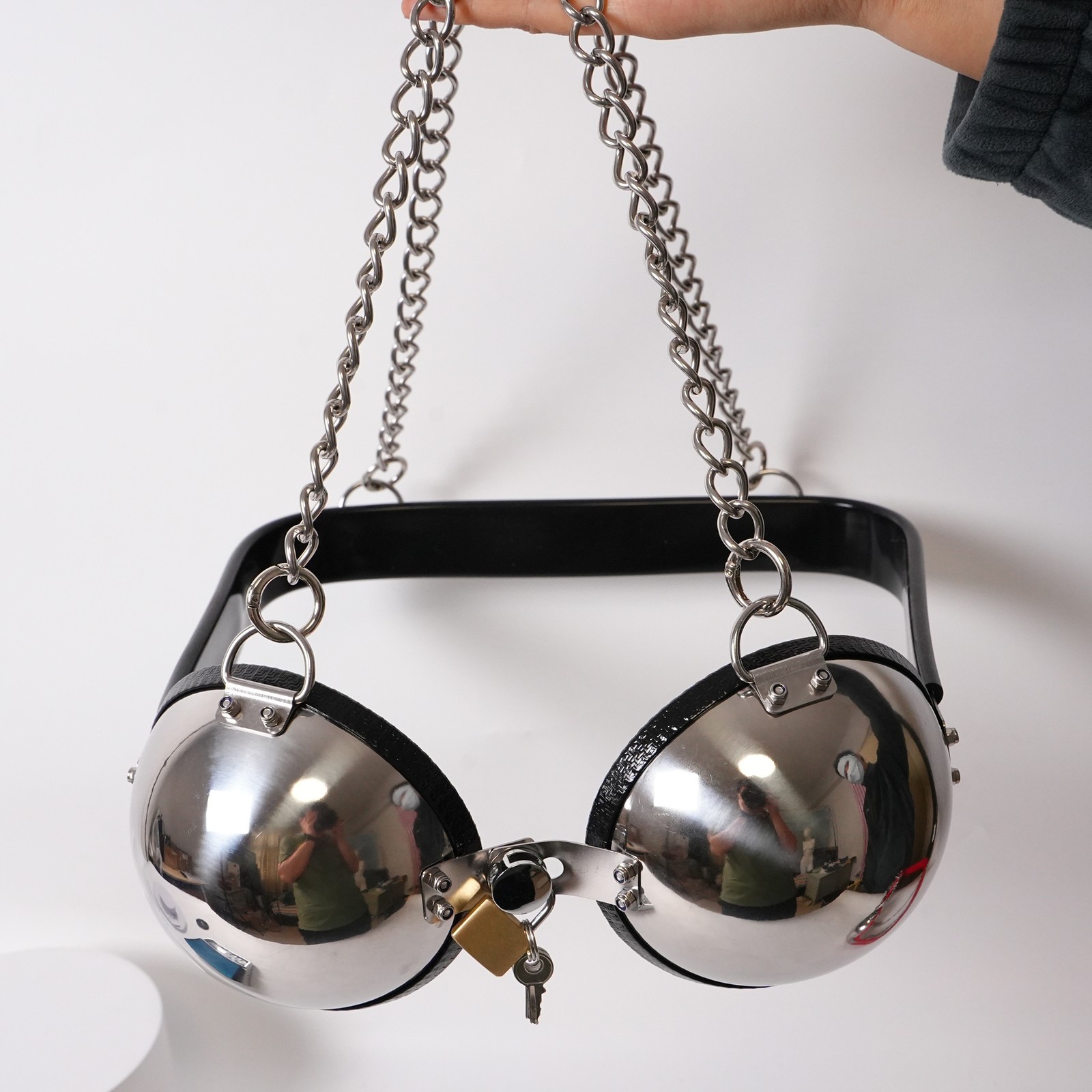 Stainless Steel Chastity Bra Lockable Adjustable Breast Bondage Harness Women