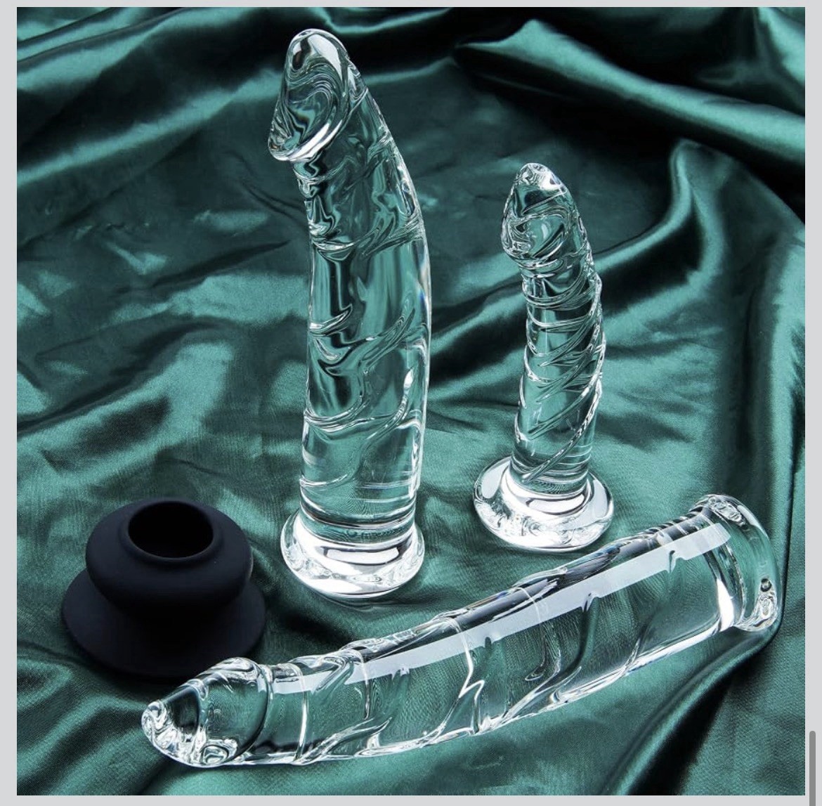 3-Piece Clear Realistic Glass Dildo Set Removable Silicone Suction Base S, M, L