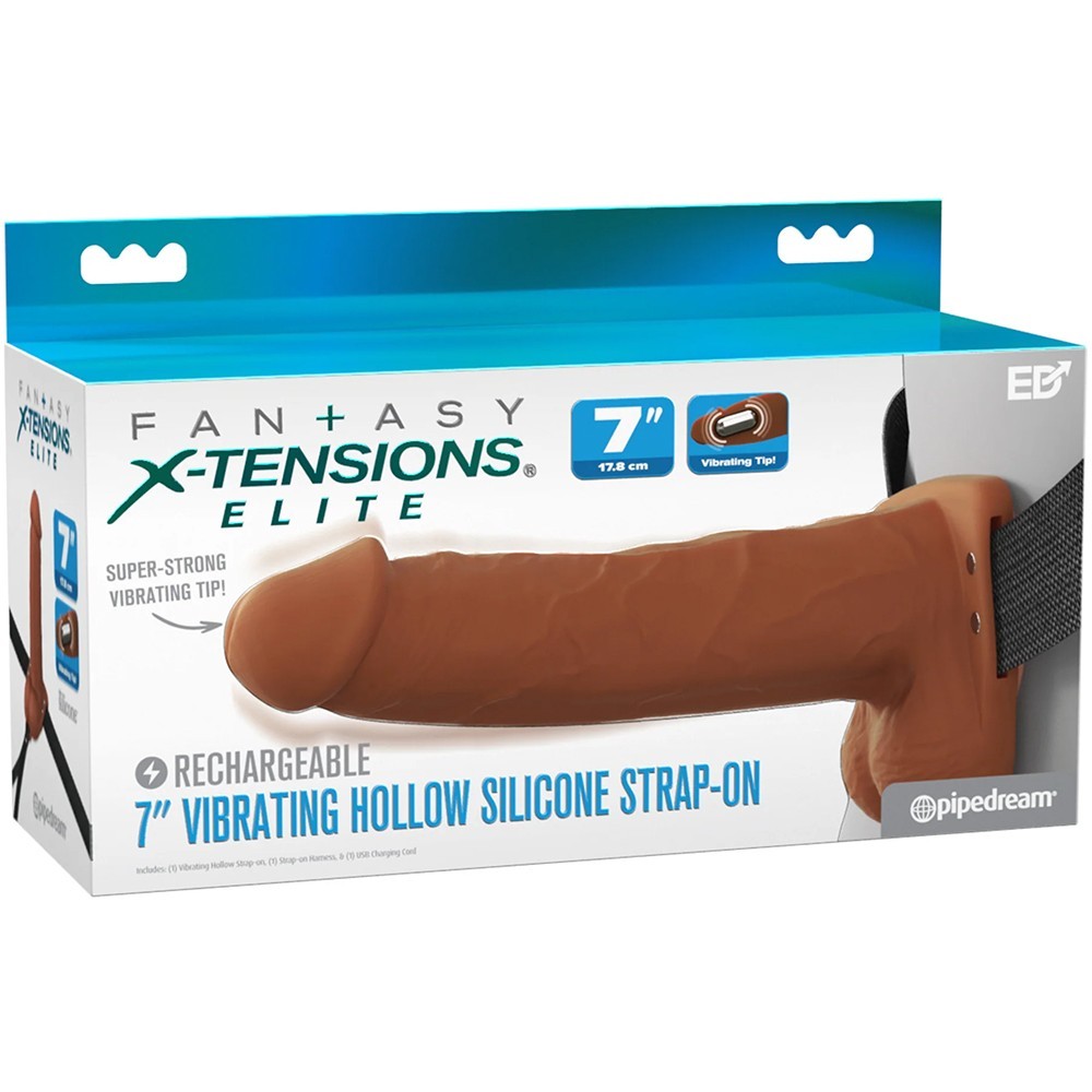 Fantasy X-Tensions Elite Vibrating 7″ Silicone Hollow Strap-On Brown