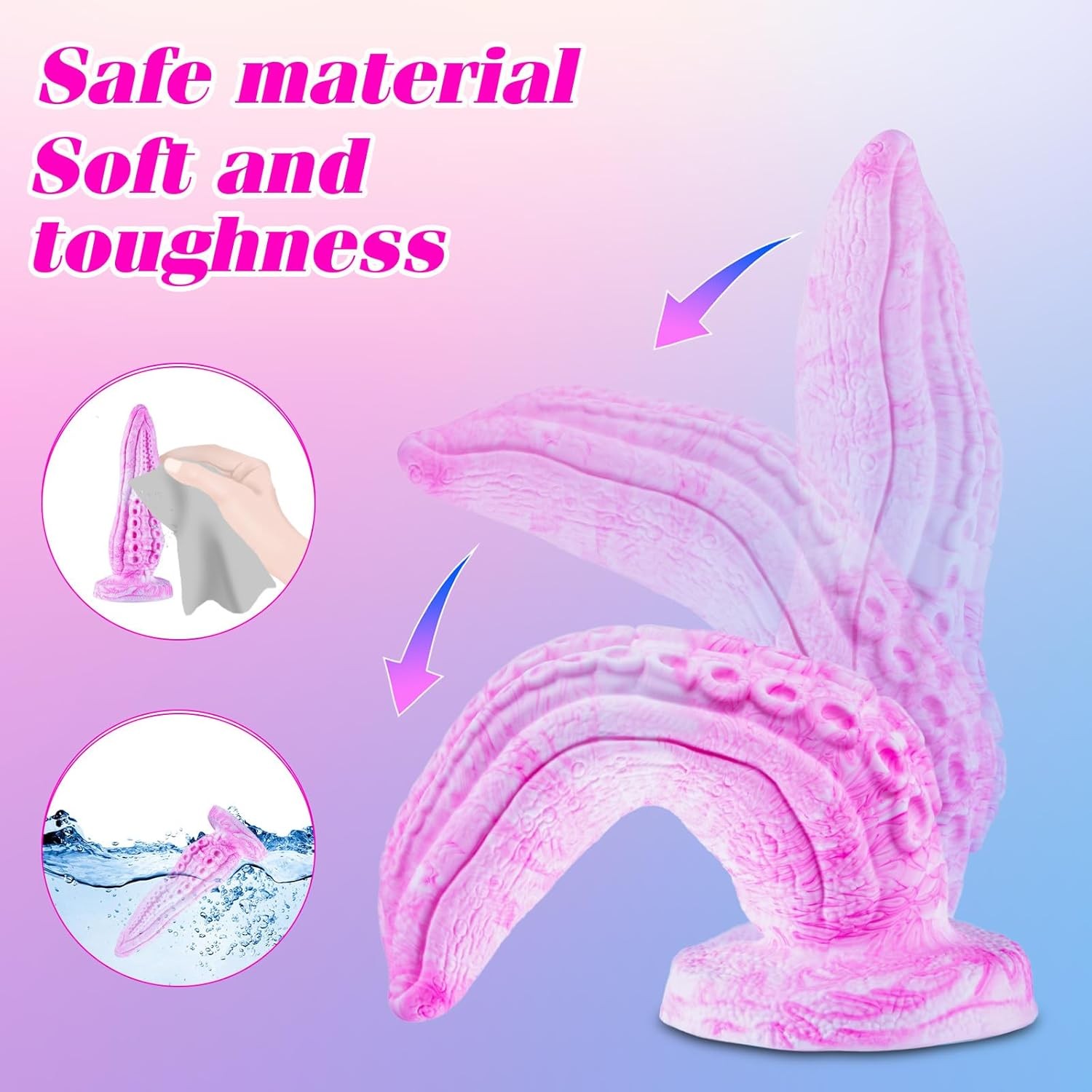 3 Pcs Tentacle Octopus Dildo Set (6” Small,7.6” Large,8.9” Huge), Silicone