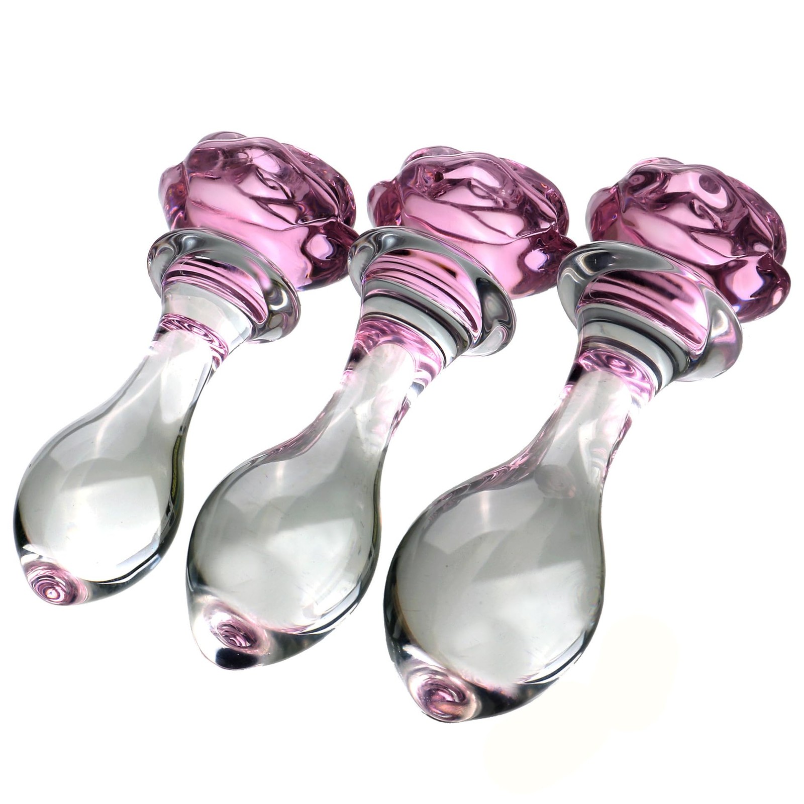 3Piece Rose Glass Anal Plug Set, Crystal Glass Anal Plug,Anal Trainer, Crysta…