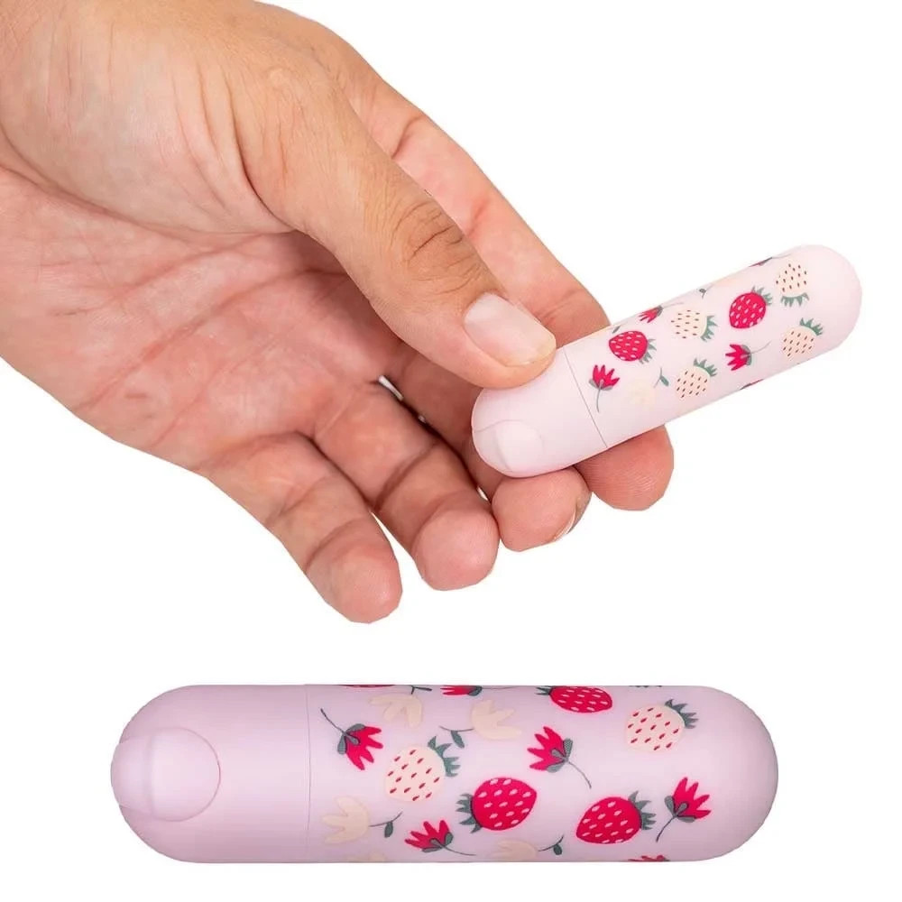 Bari Super Charged Mini Bullet Vibrator with Strawberry Pattern, New