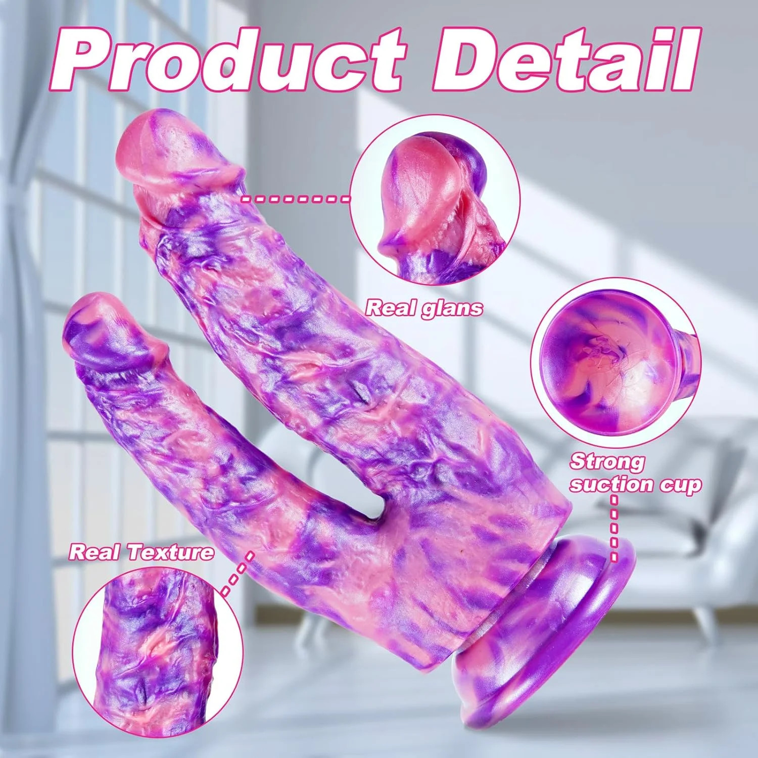 8″ Soft Silicone Double Headed Monster Dildo with Suction Cup, 7″ Realistic Colo