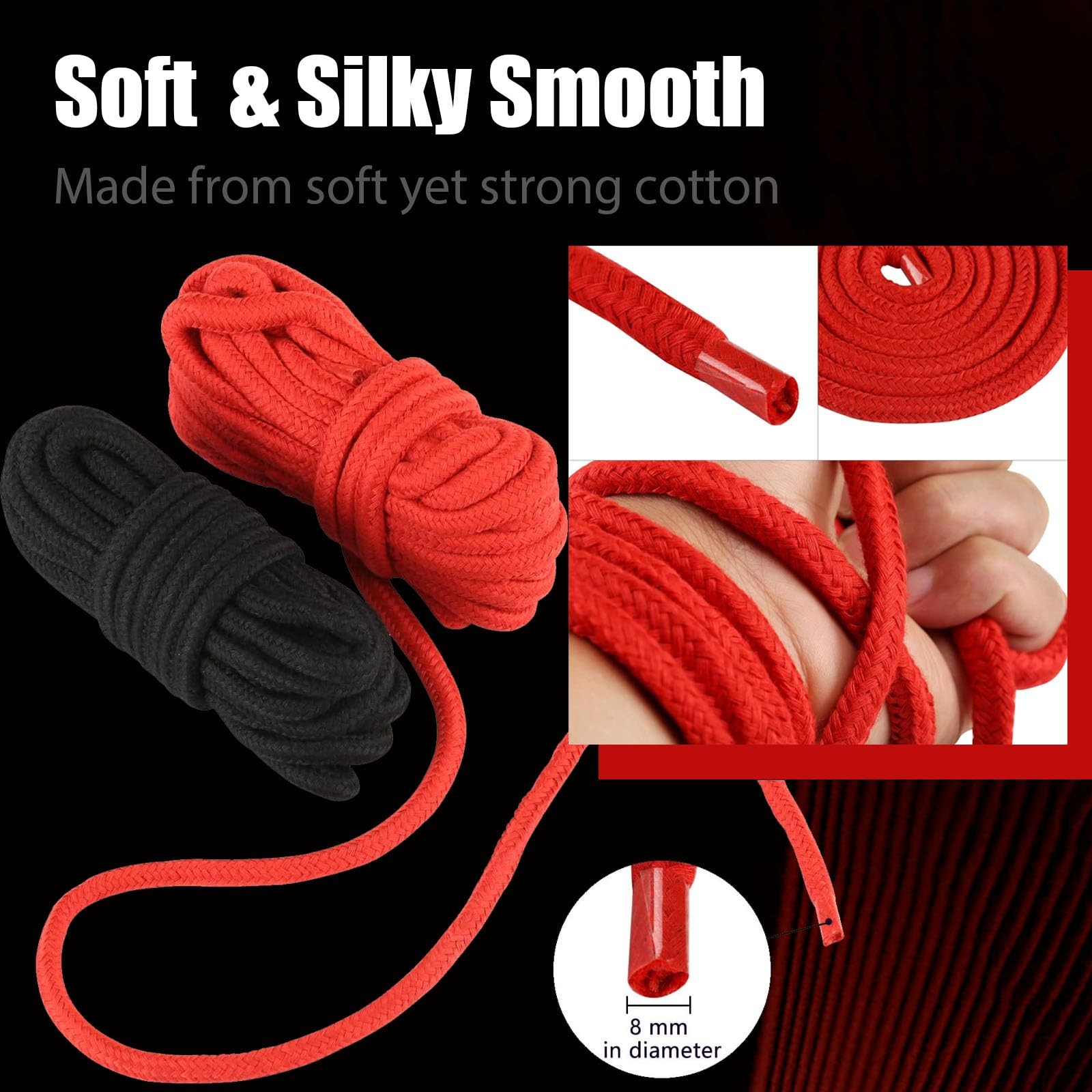 BDSM Bondage Rope with Blindfold Sex Toys, 3 Pack Black,red,purple