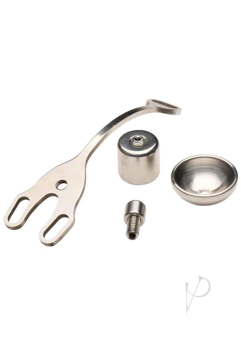 Master Series Sissy Vice Push-In Chastity Cage – Silver/Black
