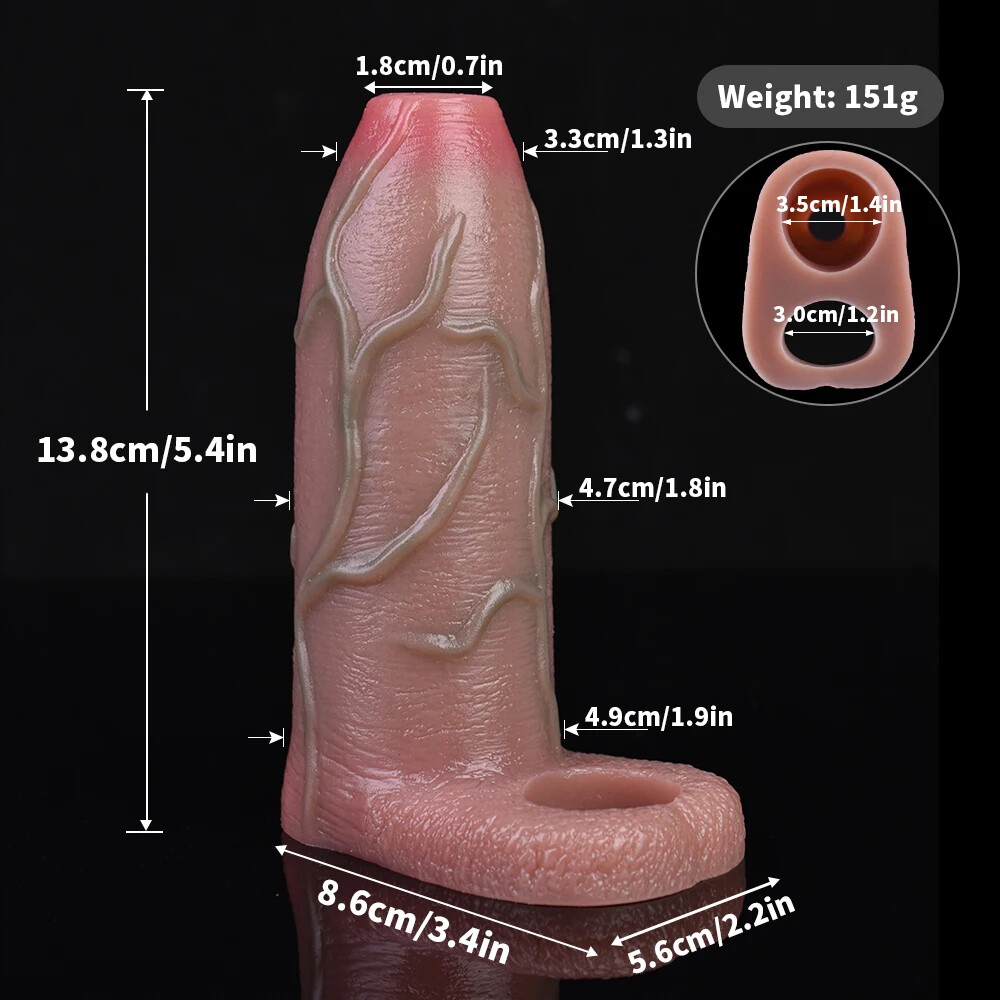 Narrow Mouth Design Realistic Penis Sleeve For Men Extender Reusable