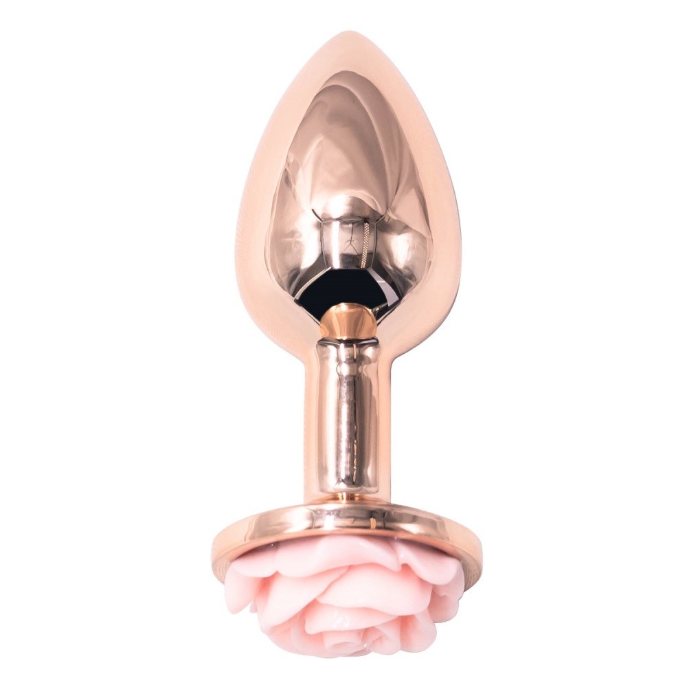 2 Pulgadas Tapon Anal de Metal en Oro Rosa con Base de Rosa Rosa Tamaño Pequeño