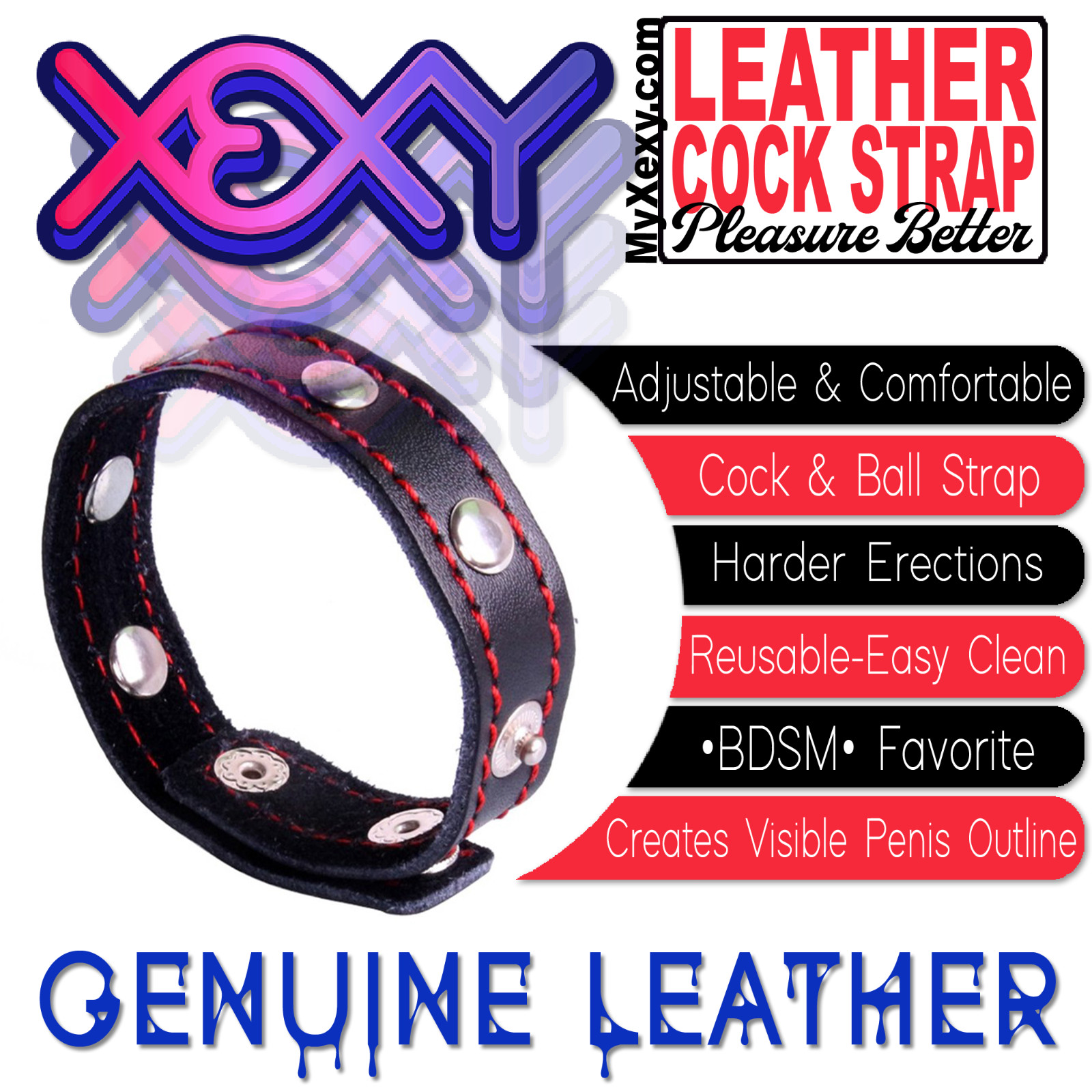 Leather Adjustable Cock Restraint Strap Hard Erections Penis Ring Adult Mens Sex