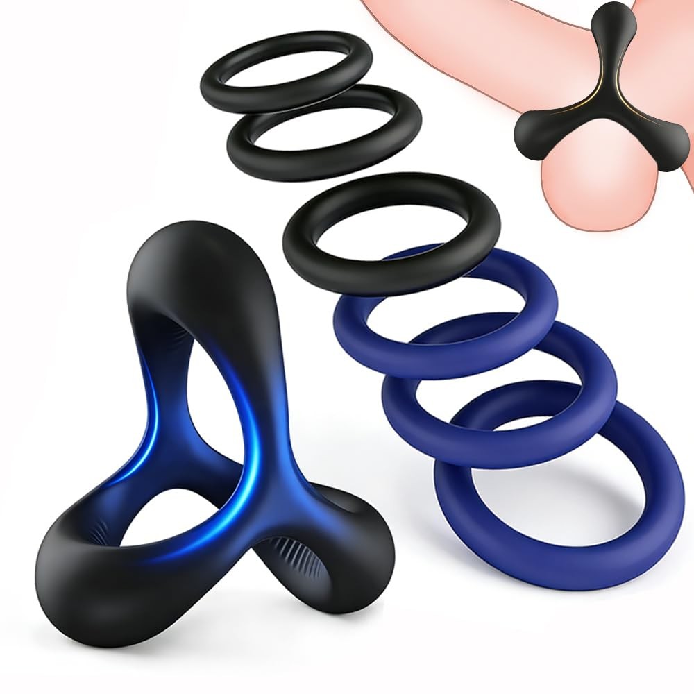 Silicone Penis Rings for Men Cock Rings Black Blue Erection Enhancing Set