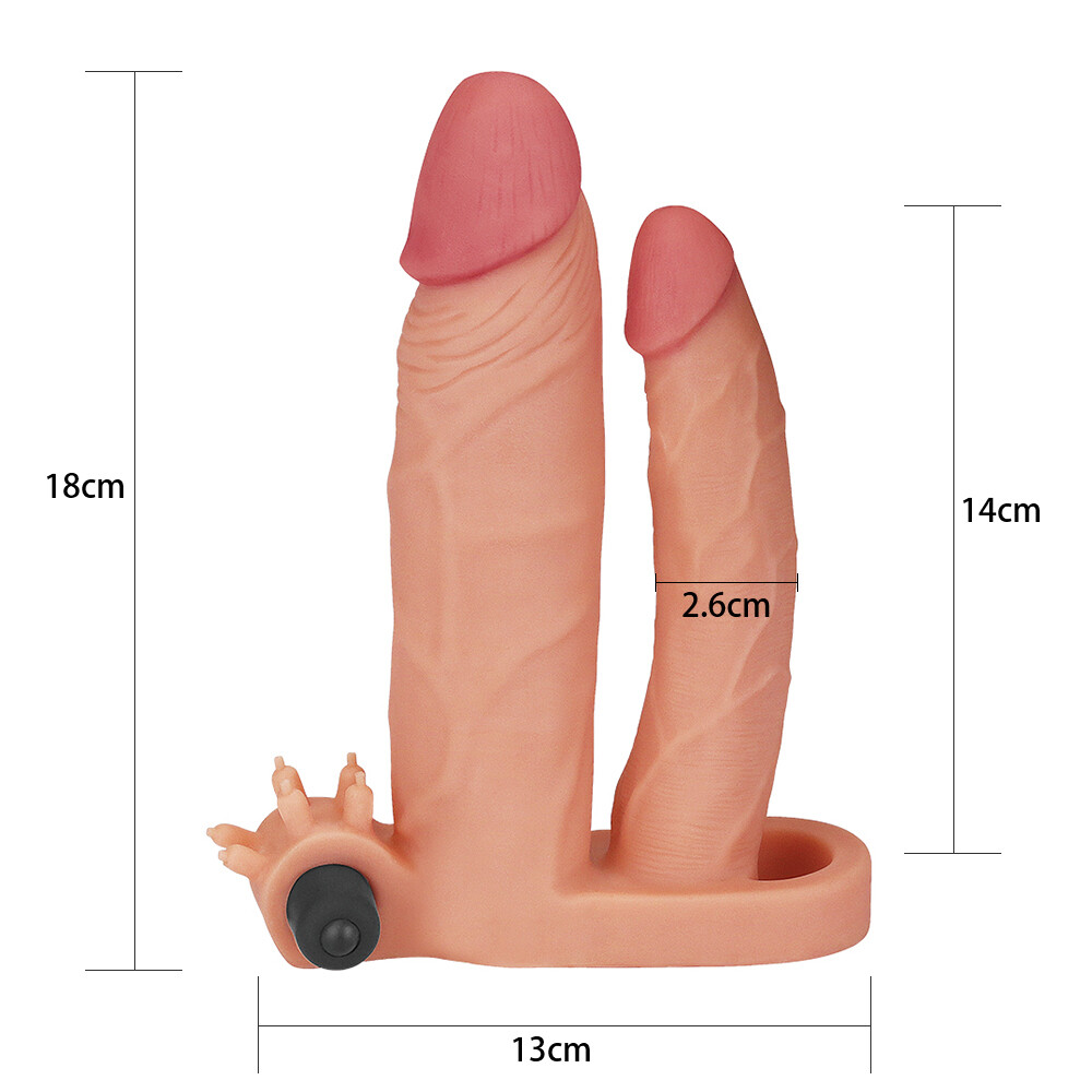 Lovetoy Add 1″ X Tender Vibrating Double Penis Sleeve Reusable Condom 30% Girth