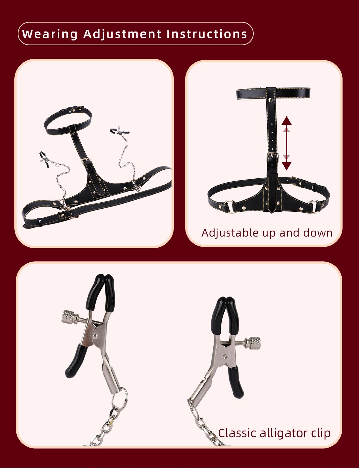 Wearable Leather Chest Bondage Nipple Clamp Bra Breast Binder Harness for Women