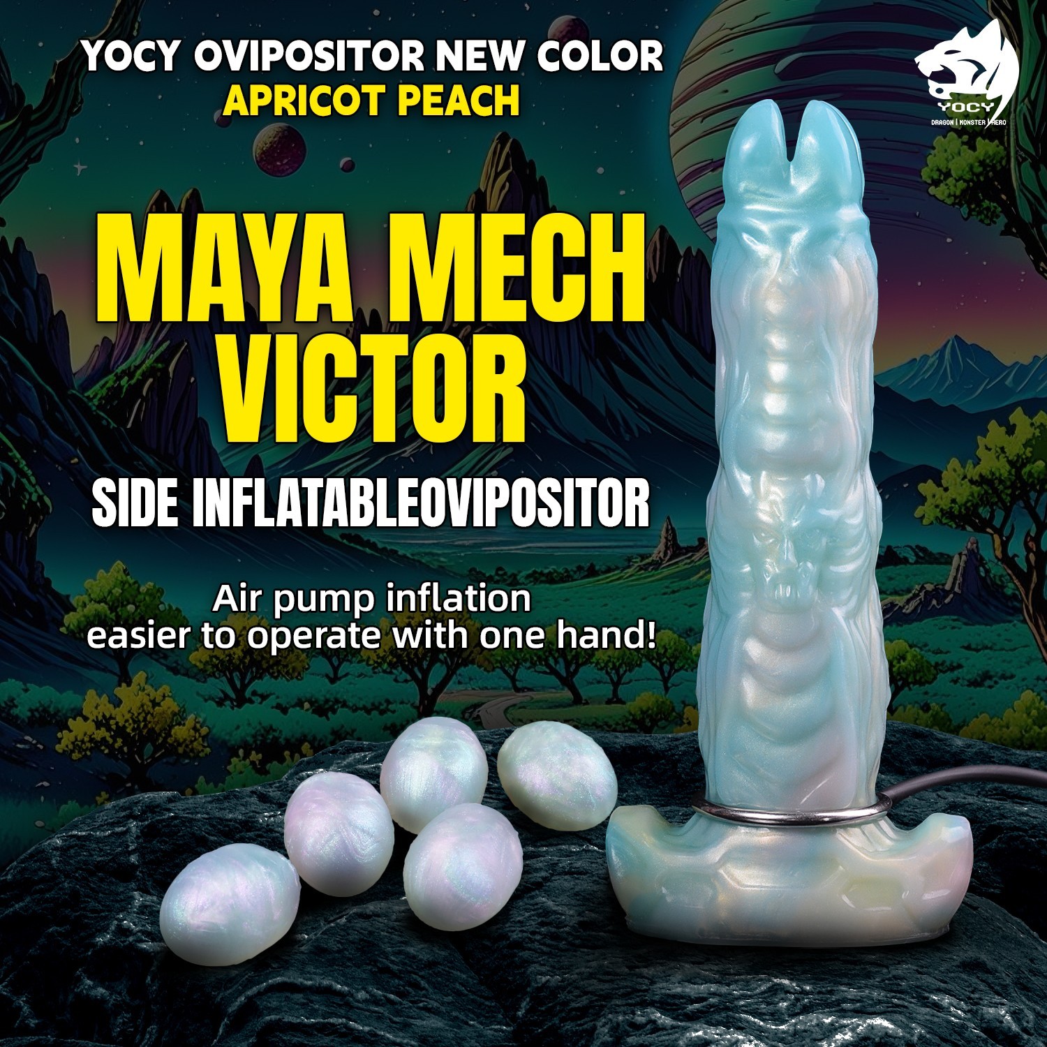 2025 Fantasy Ovipositor with 5 Eggs a rod Silicone Pneumatic & Hand-Push Sex Toy