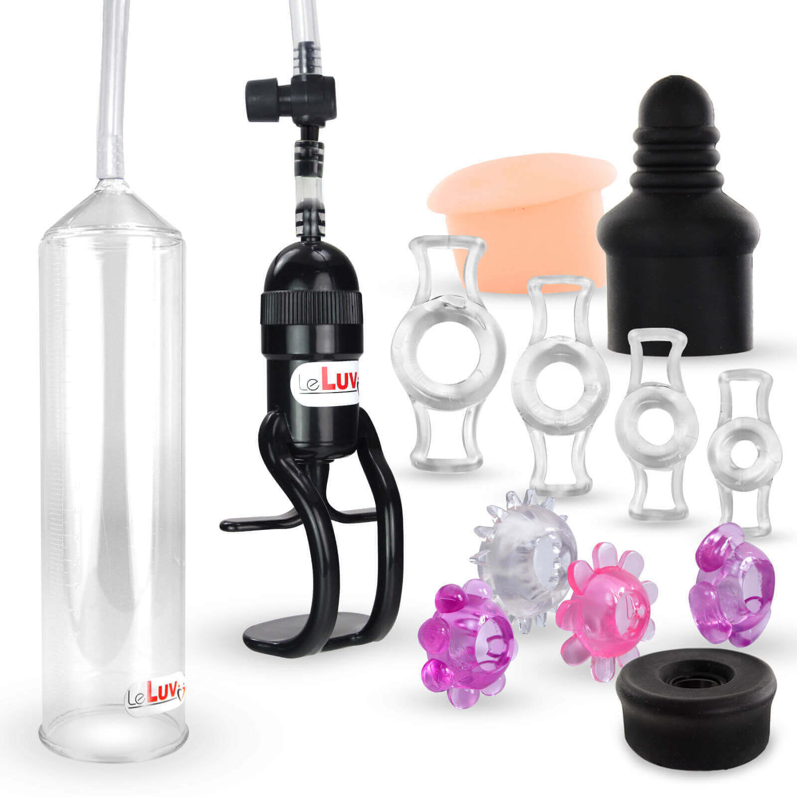 Penis Pump LeLuv Zgrip with Black, Septum, Donut, C. Rings, Jelly Rings