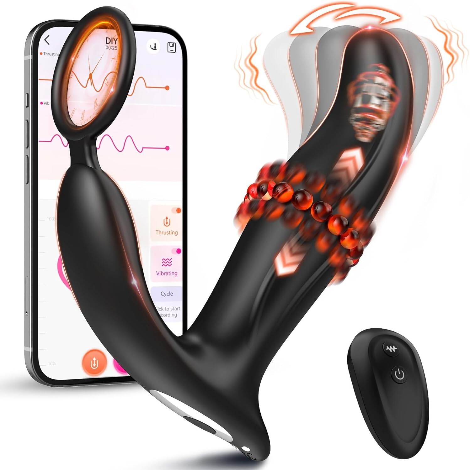 3-in-1 Anal Vibrator & Prostate Massager with 10 Wiggling Thrust Modes, Water…