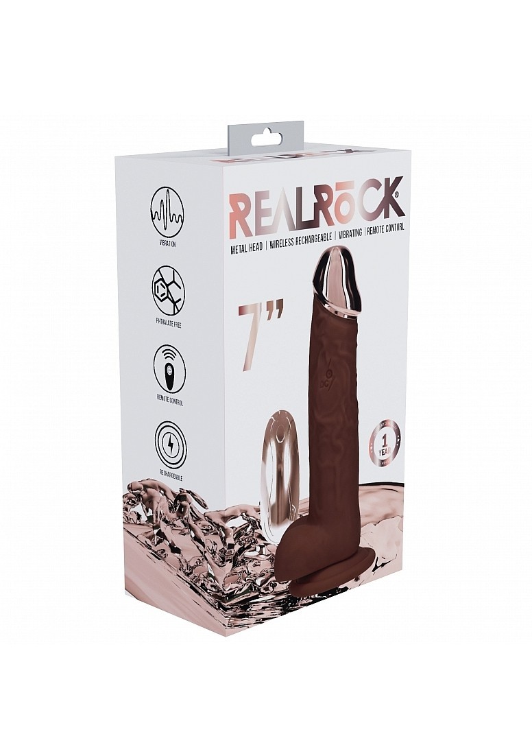Realrock Wireless Rechargeable Metalhead Regular Straight 7in W/BALLS Brown, New