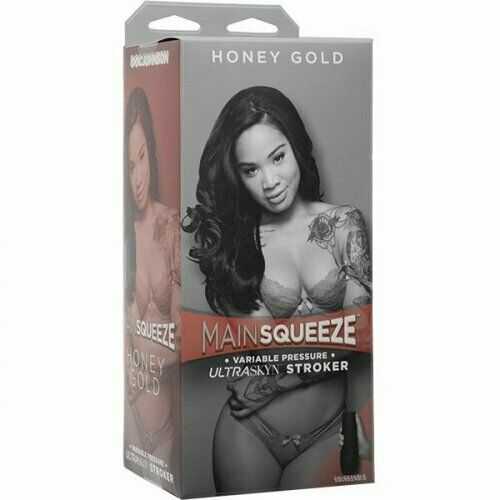 DOC JOHNSON~HONEY GOLD~MAINSQUEEZE ULTRASKYN SEXTOY~&~HER~2~FREE NOVELTY~ITEMS