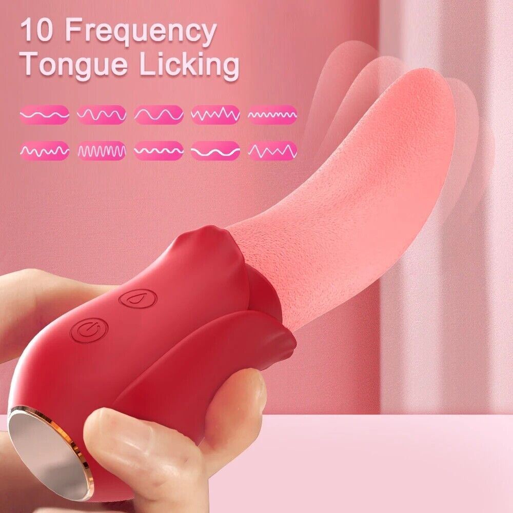 Tongue Oral Clit Licking Rose Vibrator G-Spot Dildo Sex Toys Masssager For Women