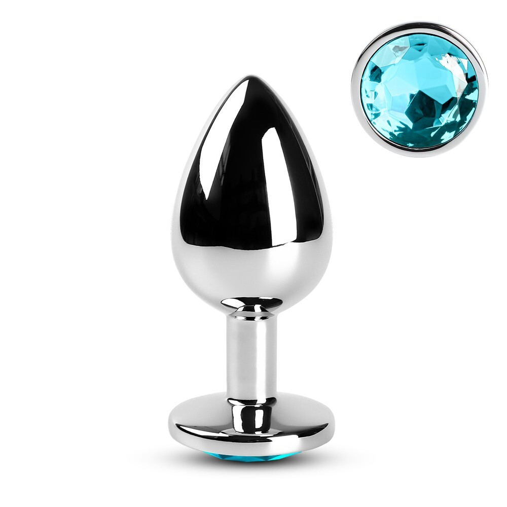 3.2 Inch Medium Metallic Metal Anal Plug with Blue Gem